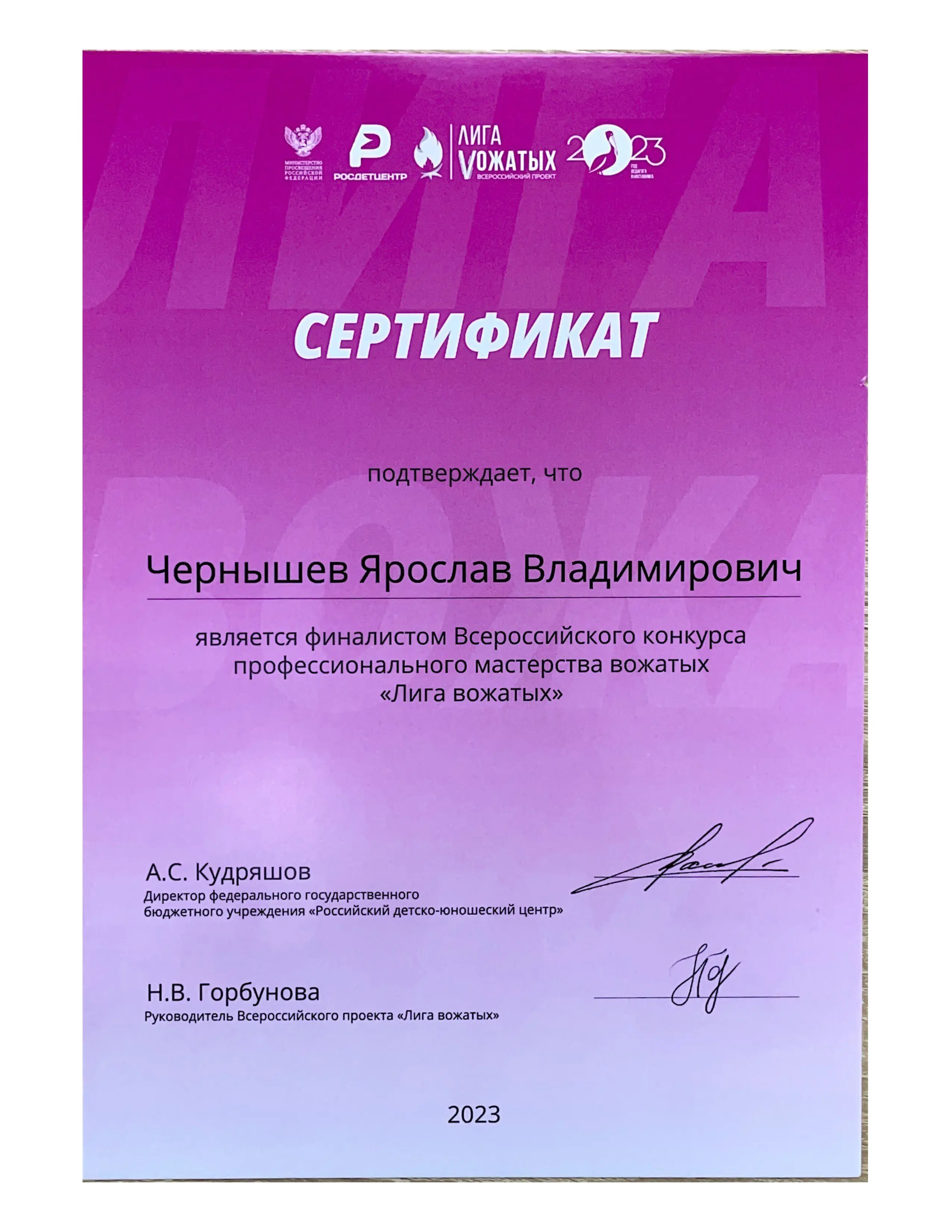 Грамота лагеря Ярче 3